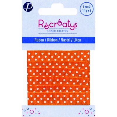 Récréatys - Ruban gros grain Pois 10mmx1m Orange