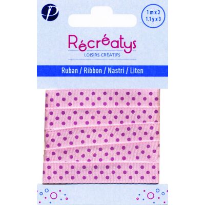 Récréatys - Ruban gros grain Pois 10mmx1m Rose