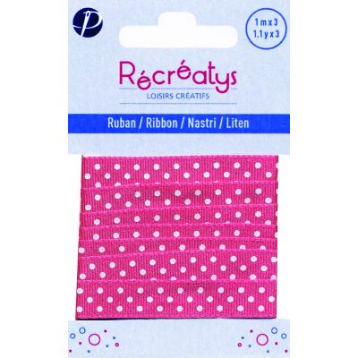 Récréatys - Ruban gros grain Pois 10mmx1m Rose Fushia