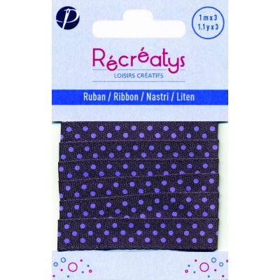 Récréatys - Ruban gros grain Pois 10mmx1m Violet