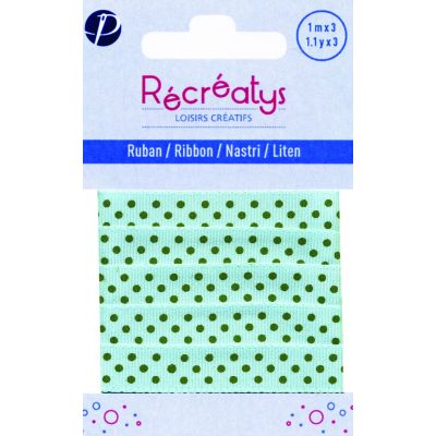 Récréatys - Ruban gros grain Pois 10mmx1m Vert d'eau