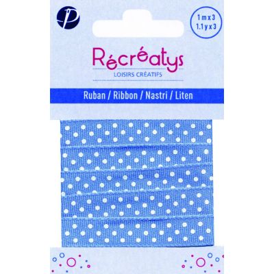 Récréatys - Ruban gros grain Pois 10mmx1m Bleu ciel