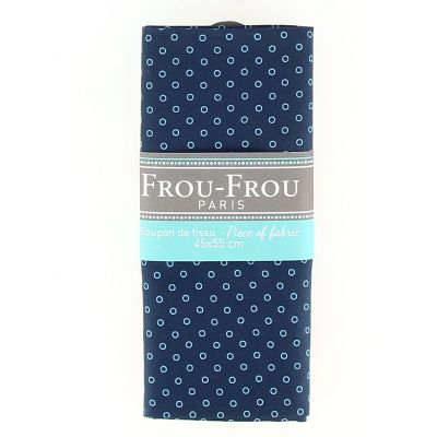 COUPON TISSU 45x55cm ODONATA pois Bleu foncé - 100% Coton