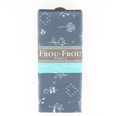 COUPON TISSU 45x55cm ODONATA florale Bleu Gris - 100% Coton