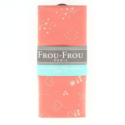 COUPON TISSU 45x55cm ODONATA florale CORAIL - 100% Coton