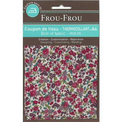 Tissu thermocollant A4 Frou-Frou Fleuri Bordeaux