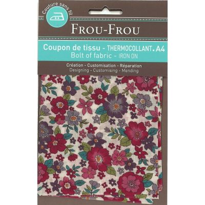 Tissu thermocollant A4 Frou-Frou Fleuri Bordeaux