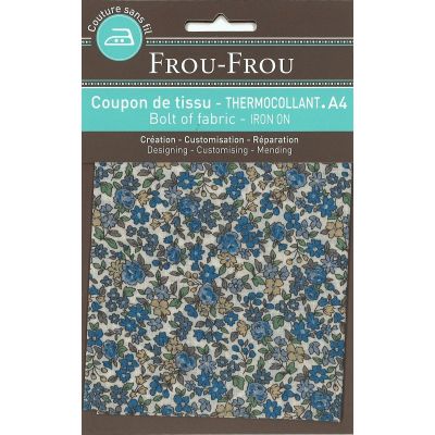 Tissu thermocollant A4 Frou-Frou Fleuri Bleu