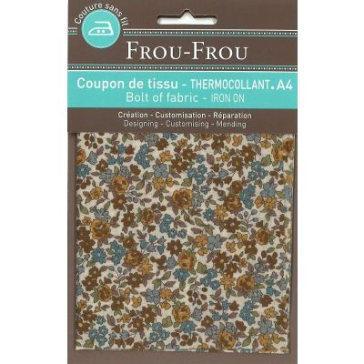 Tissu thermocollant A4 Frou-Frou Fleuri Jaune Moutarde