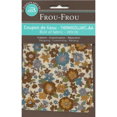 Tissu thermocollant A4 Frou-Frou Fleuri Jaune Moutarde