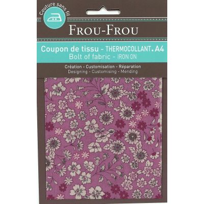 Tissu thermocollant A4 Frou-Frou Fleuri Rose prune