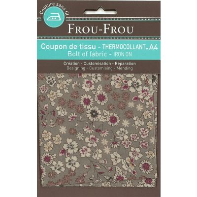 Tissu thermocollant A4 Frou-Frou Fleuri Gris