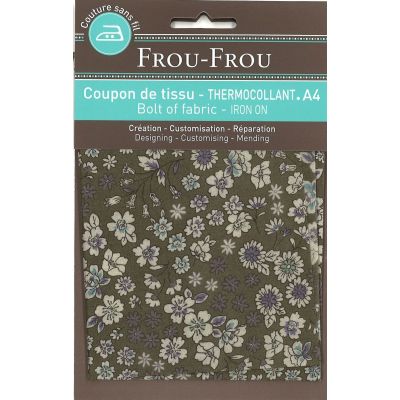 Tissu thermocollant A4 Frou-Frou Fleuri Vert Kaki