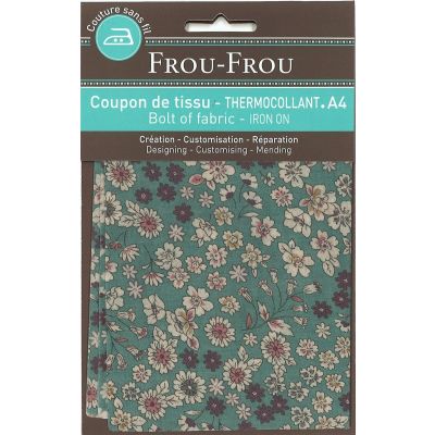 Tissu thermocollant A4 Frou-Frou Fleuri Vert Eucalyptus