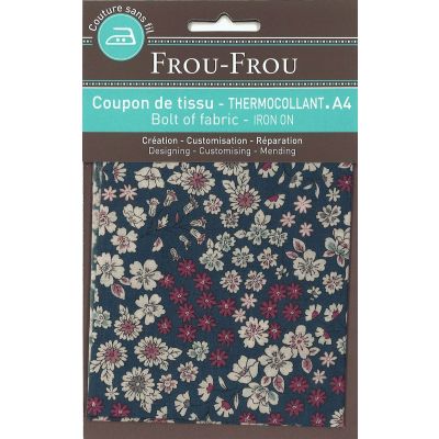 Tissu thermocollant A4 Frou-Frou Fleuri Bleu marine