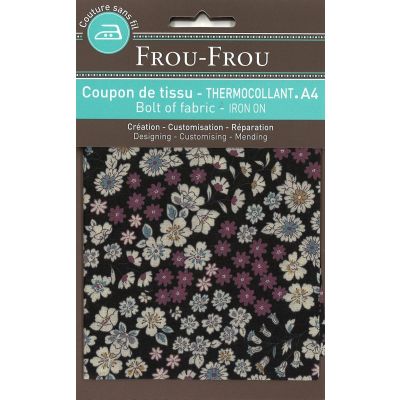 Tissu thermocollant A4 Frou-Frou Fleuri Noir
