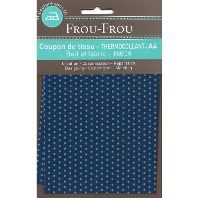 Tissu thermocollant A4 Frou-Frou Pois Bleu foncé