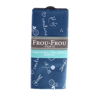 COUPON TISSU 45x55cm I Love Couture Ciseaux Bleu roi - 100% Coton