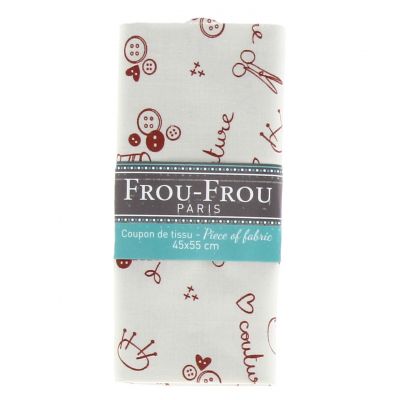 COUPON TISSU 45x55cm I Love Couture Ciseaux Blanc cassé - 100% Coton