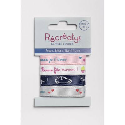 Récréatys - Assortiment 4 rubans messages 10mmx0,9mètre MAMAN&PAPA
