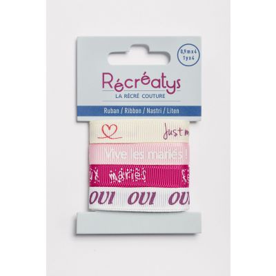 Récréatys - Assortiment 4 rubans messages 10mmx0,9mètre MARIAGE