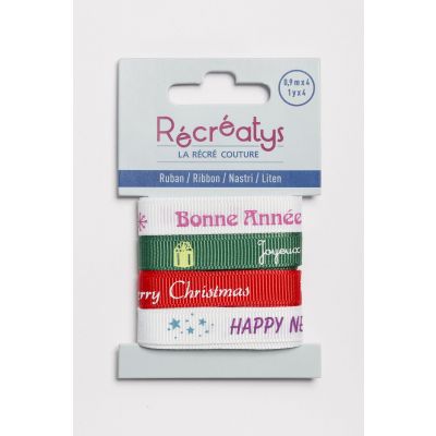 Récréatys - Assortiment 4 rubans messages 10mmx0,9mètre NOUVEL AN