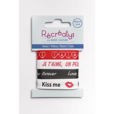Récréatys - Assortiment 4 rubans messages 10mmx0,9mètre AMOUR