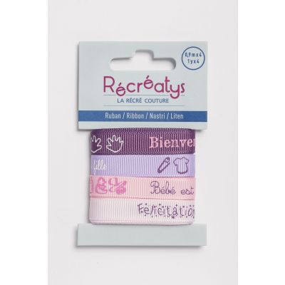 Récréatys - Assortiment 4 rubans messages 10mmx0,9mètre NAISSANCE FILLE