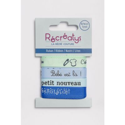 Récréatys - Assortiment 4 rubans messages 10mmx0,9mètre NAISSANCE GARCON
