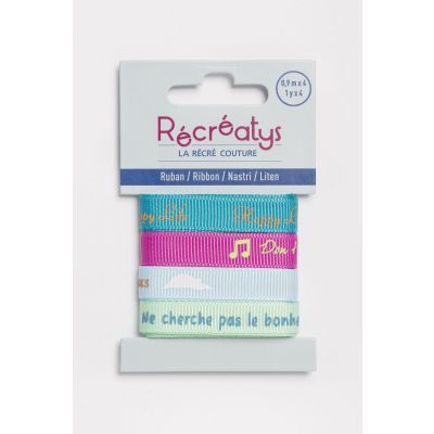 Récréatys - Assortiment 4 rubans messages 10mmx0,9mètre HAPPINESS