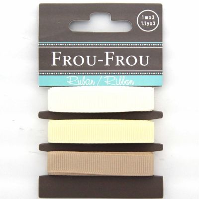 ASSORTIMENT 3 RUBANS GROS GRAIN UNI 10MM - Blanc / Ecru / Beige