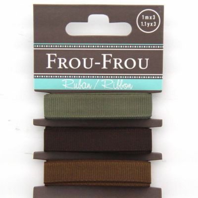 ASSORTIMENT 3 RUBANS GROS GRAIN UNI 10MM - Chocolat / Marron / Kaki