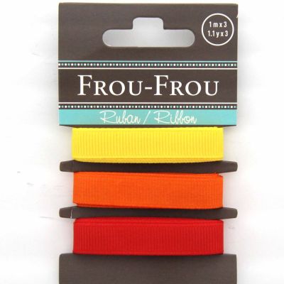 ASSORTIMENT 3 RUBANS GROS GRAIN UNI 10MM - Rouge / Orange / Jaune