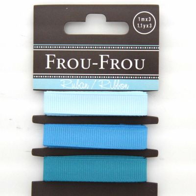 ASSORTIMENT 3 RUBANS GROS GRAIN UNI 10MM - Turquoise / Bleu / Azur