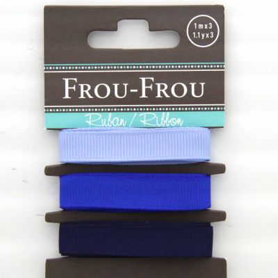 ASSORTIMENT 3 RUBANS GROS GRAIN UNI 10MM - Marine / Bleu / Bleu clair