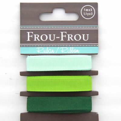 ASSORTIMENT 3 RUBANS GROS GRAIN UNI 10MM - Emeraude / Vert / Jade