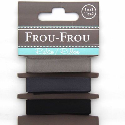 ASSORTIMENT 3 RUBANS SATIN UNI 10MM - Noir / Anthracite / Gris