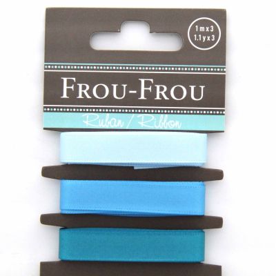 ASSORTIMENT 3 RUBANS SATIN UNI 10MM - Turquoise / Bleu / Azur