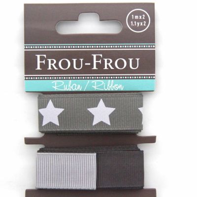 ASSORTIMENT 2 RUBANS GROS GRAIN UNI REVERSIBLE/ETOILE 16MM - Gris Foncé