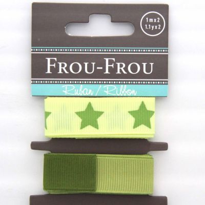 ASSORTIMENT 2 RUBANS GROS GRAIN UNI REVERSIBLE/ETOILE 16MM - Pistache