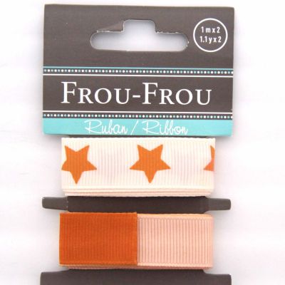 ASSORTIMENT 2 RUBANS GROS GRAIN UNI REVERSIBLE/ETOILE 16MM - Abricot