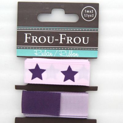 ASSORTIMENT 2 RUBANS GROS GRAIN UNI REVERSIBLE/ETOILE 16MM - Rose clair/Parme