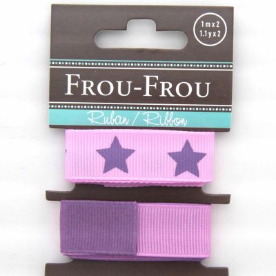 ASSORTIMENT 2 RUBANS GROS GRAIN UNI REVERSIBLE/ETOILE 16MM - Rose/Parme