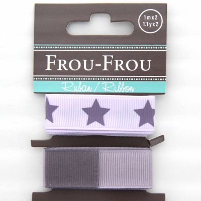 ASSORTIMENT 2 RUBANS GROS GRAIN UNI REVERSIBLE/ETOILE 16MM - Parme/violet
