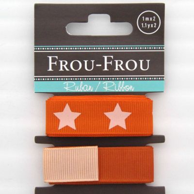 ASSORTIMENT 2 RUBANS GROS GRAIN UNI REVERSIBLE/ETOILE 16MM - Orange