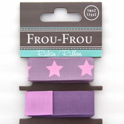 ASSORTIMENT 2 RUBANS GROS GRAIN UNI REVERSIBLE/ETOILE 16MM - Violet