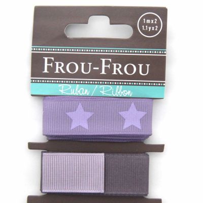 ASSORTIMENT 2 RUBANS GROS GRAIN UNI REVERSIBLE/ETOILE 16MM - Parme
