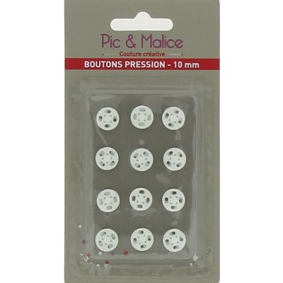 12 BOUTONS PRESSION NYLON BLANCS 10mm