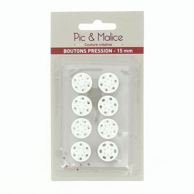 6 BOUTONS PRESSION NYLON BLANCS 15mm