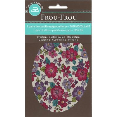 Coudières Genouillères thermocollantes Frou-Frou Fleuri Bordeaux grandes fleurs